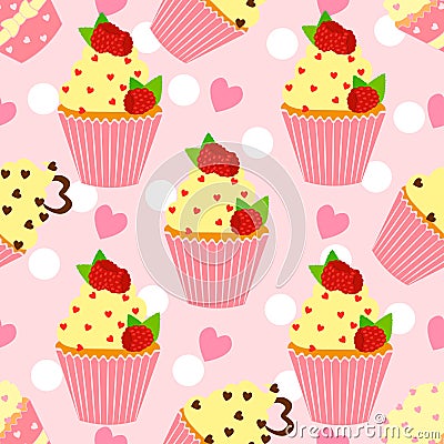 Candy pattern with cupcake and heart. Stock Photo