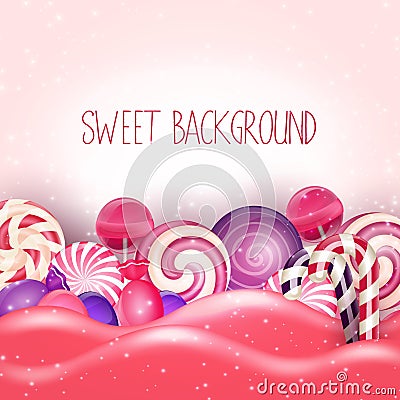 Candy of pink land background Vector Illustration
