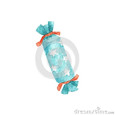 Candy popper confetti with orange ribbons and stars. Cartoon Illustration