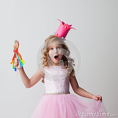 Candy princess girl in crown Stock Photo