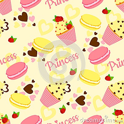 Candy princess pattern with cupcake and heart. Stock Photo