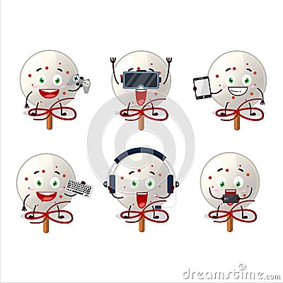 Candy santa cartoon character are playing games with various cute emoticons Vector Illustration
