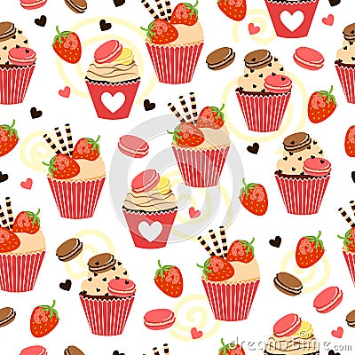 Candy seamless pattern with cupcakes Stock Photo