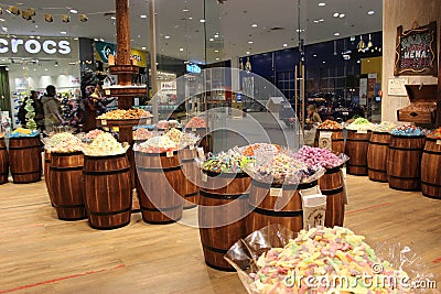 Candy shop . Candy A lot of sweets. Colorful texture using a background. Background rendering. Bright multiple jelly Editorial Stock Photo