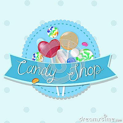 Candy shop emblem. Multicolor emblem. Vector graphics Stock Photo