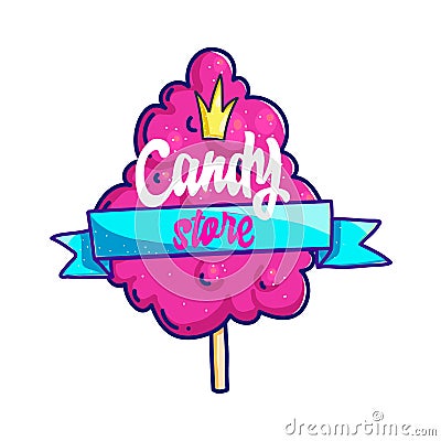 Candy shop hand drawn vector logo design Vector Illustration
