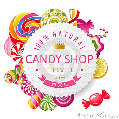 Candy shop label with type design Vector Illustration