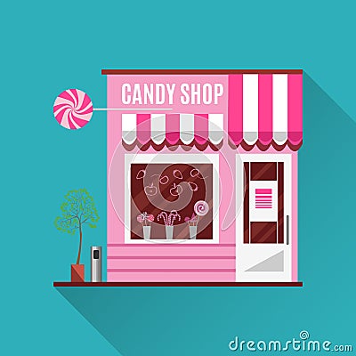 Candy shop in a pink color. Flat vector design Vector Illustration