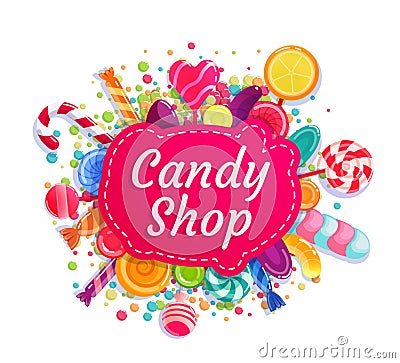 Candy shop, trade store company advertising insignia label Vector Illustration