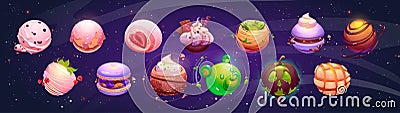 Candy space planet game world vector cartoon set Vector Illustration