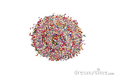 Candy sprinkles arranged in a heap pile on a bright white counter table studio as a food scene Stock Photo