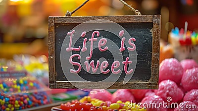 Candy Store Sign: Life is Sweet - AI Generated Stock Photo