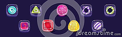 Candy and Sweet of Different Shape and Color as Game Element Vector Set Vector Illustration