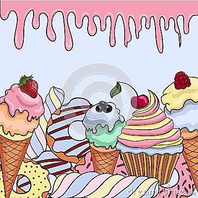 Candy sweets bakery cream card Vector Illustration