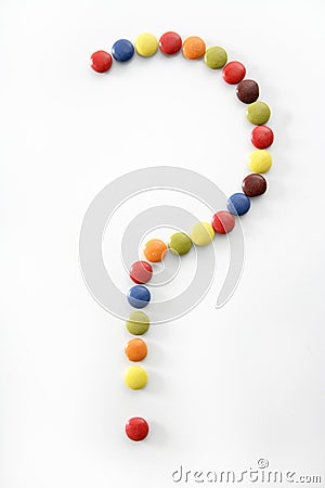 Candy sweets question mark isolated over white Stock Photo