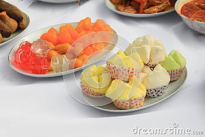 Candy thai cake yellow food in plate Stock Photo