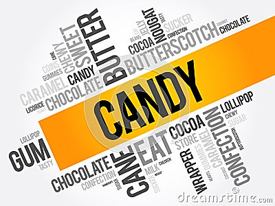 Candy word cloud collage, food concept background Stock Photo