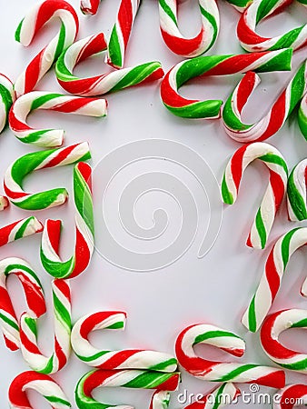 Candycanes border on a white background for Christmas Stock Photo