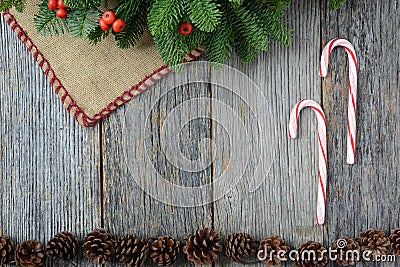 Candycanes On Rustic Wood Background for Christmas Stock Photo