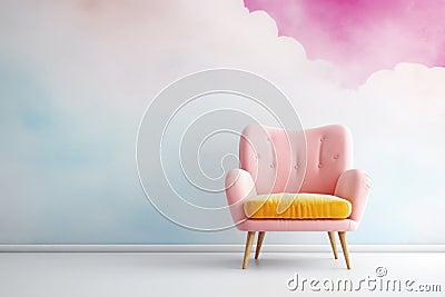 Candycore comfort: A stylish Candycore chair on a light floor, enhancing minimalism in a bright and airy setting Stock Photo