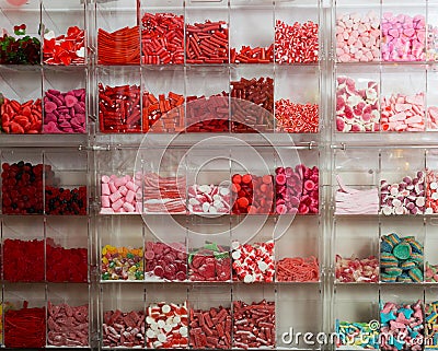 Candys and sweets different colors in supermarket Stock Photo