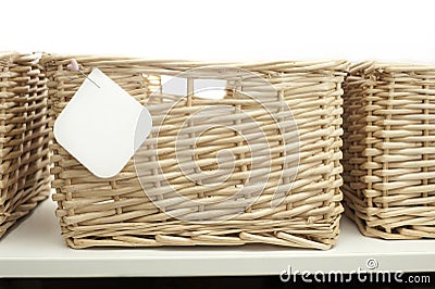 Cane baskets with notetag Stock Photo