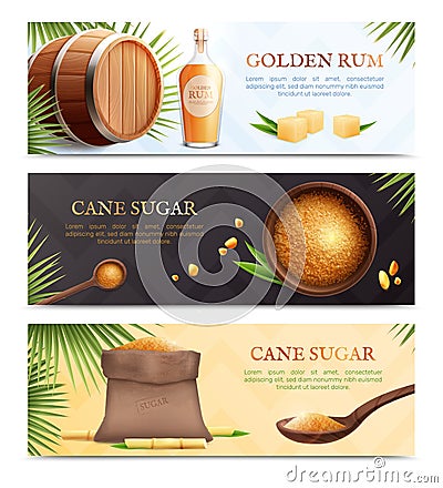 Cane Sugar Realistic Banner Set Vector Illustration