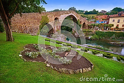 Cangas de Onis roman bridge in Asturias Spain Stock Photo