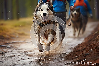 Canicross dog mushing, a fast paced race of canine athleticism Stock Photo