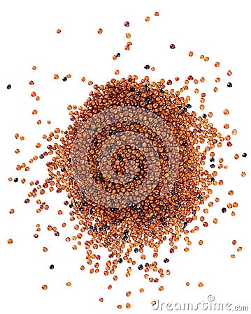 Canihua grains isolated on white background. Pile of qaniwa, qanawa, qanawi or kaniwa seeds. Dry grains of chenopodium Stock Photo