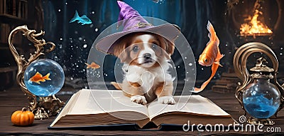 Canine Conjurer in a Magical Study Stock Photo