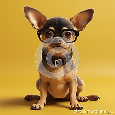 dog yellow pet puppy portrait glasses chihuahua cute isolated animal background. Generative AI. Stock Photo