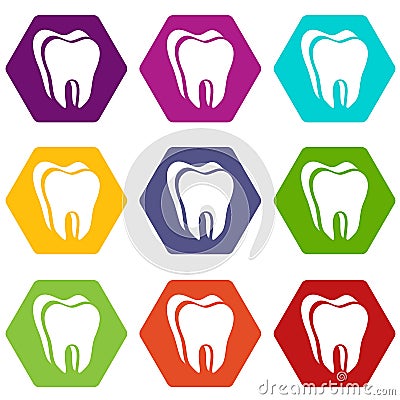 Canine tooth icons set 9 vector Vector Illustration