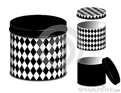 Canister, Harlequin diamond design cans and lids Vector Illustration