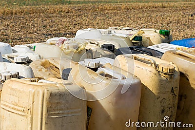Canisters with chemicals Stock Photo