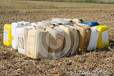 Canisters with chemicals Stock Photo