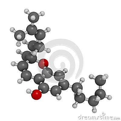 Cannabichromene or CBC cannabinoid molecule. 3D rendering. Atoms are represented as spheres with conventional color coding: Stock Photo
