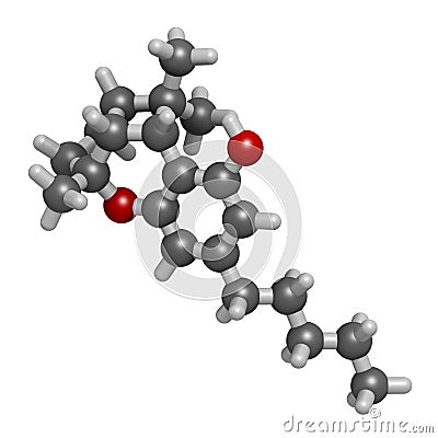 Cannabicyclol or CBL cannabinoid molecule. 3D rendering. Atoms are represented as spheres with conventional color coding: hydrogen Stock Photo