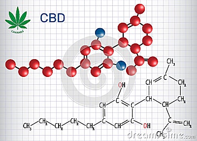 Cannabidiol CBD - structural chemical formula and molecule Vector Illustration