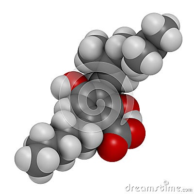 Cannabigerolic acid or CBGA cannabinoid molecule. 3D rendering. Atoms are represented as spheres with conventional color coding: Stock Photo