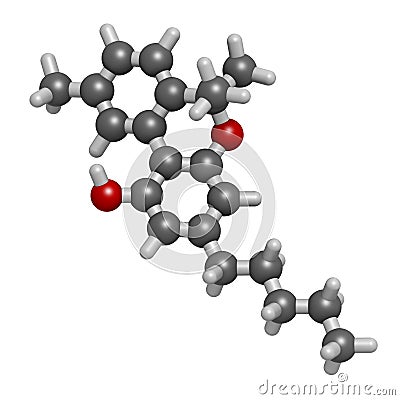 Cannabinol or CBN cannabinoid molecule. 3D rendering. Atoms are represented as spheres with conventional color coding: hydrogen Stock Photo