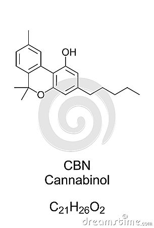 Cannabinol, CBN, found in cannabis and hashish, chemical structure Vector Illustration