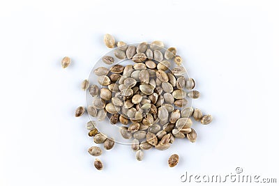 Cannabis hemp seeds pile close up macro shot isolated Stock Photo