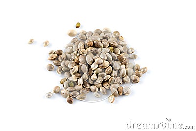 Cannabis hemp seeds pile close up macro shot isolated Stock Photo