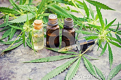 Cannabis herb and leaves for treatment Stock Photo