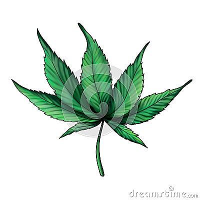 cannabis leaf isolated on a white background. Green marijuana. Ganga, Hemp Cartoon Illustration