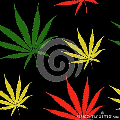 Cannabis Leaves Seamless Pattern, Hemp Weed Leaves Surface Pattern, Marijuana Repeat Pattern Background for Textile Design, Vector Illustration