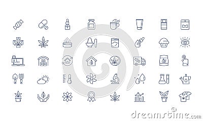 Cannabis, Marijuana CBD products, growing Vector icon set Vector Illustration