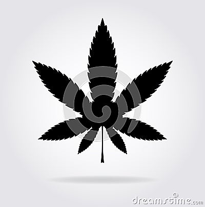 Cannabis or marijuana leaf black vector flat icon with shadow Vector Illustration