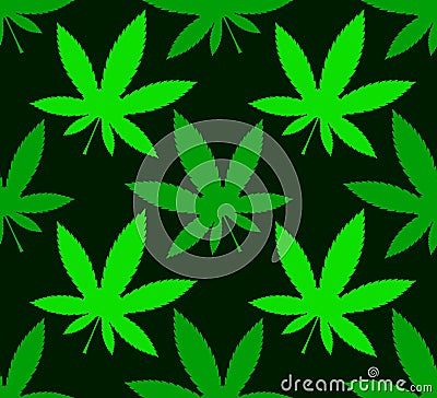 Cannabis marijuana leafs on a dark background, seamless vector p Vector Illustration